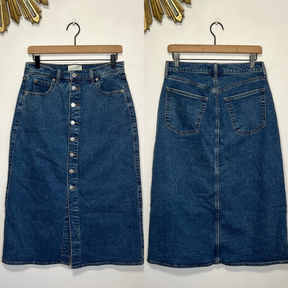 Universal Thread A Line Midi Denim Button Front Skirt